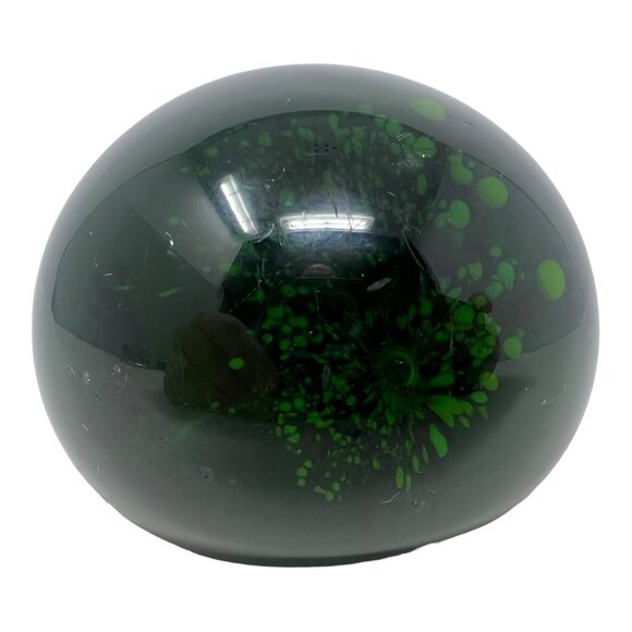 Emerald Green Art Glass Paperweight Glowing Abstract Design Handblown Orb Sphere - Picture 1 of 6